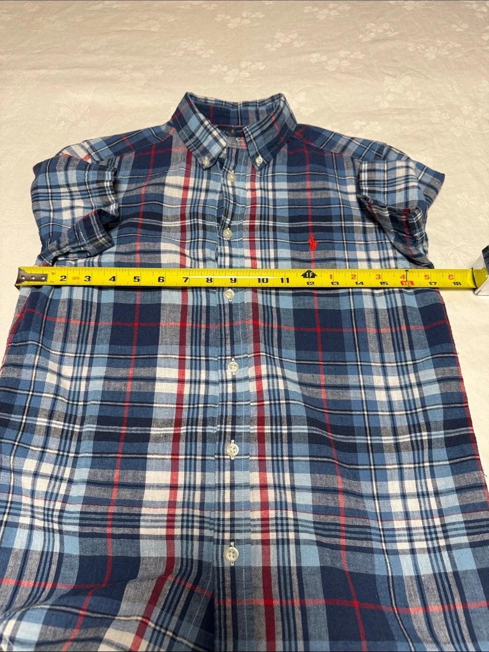 Boys Ralph Lauren Navy, White & Red Plaid Short-Sleeve Button-Down Shirt